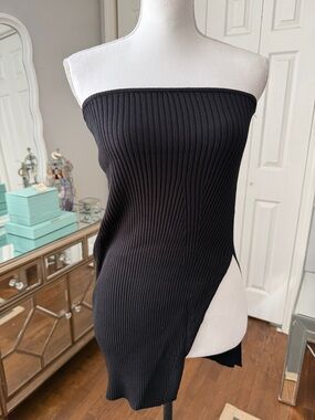 Topshop Strapless Ribbed Knit Black Asymmetrical Top or Skirt US 4-6 Super Cute!